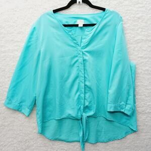 Blouse Tie Front Aqua Chic Relaxed Breezy Summercore Lagenlook Soft Girl Size XL